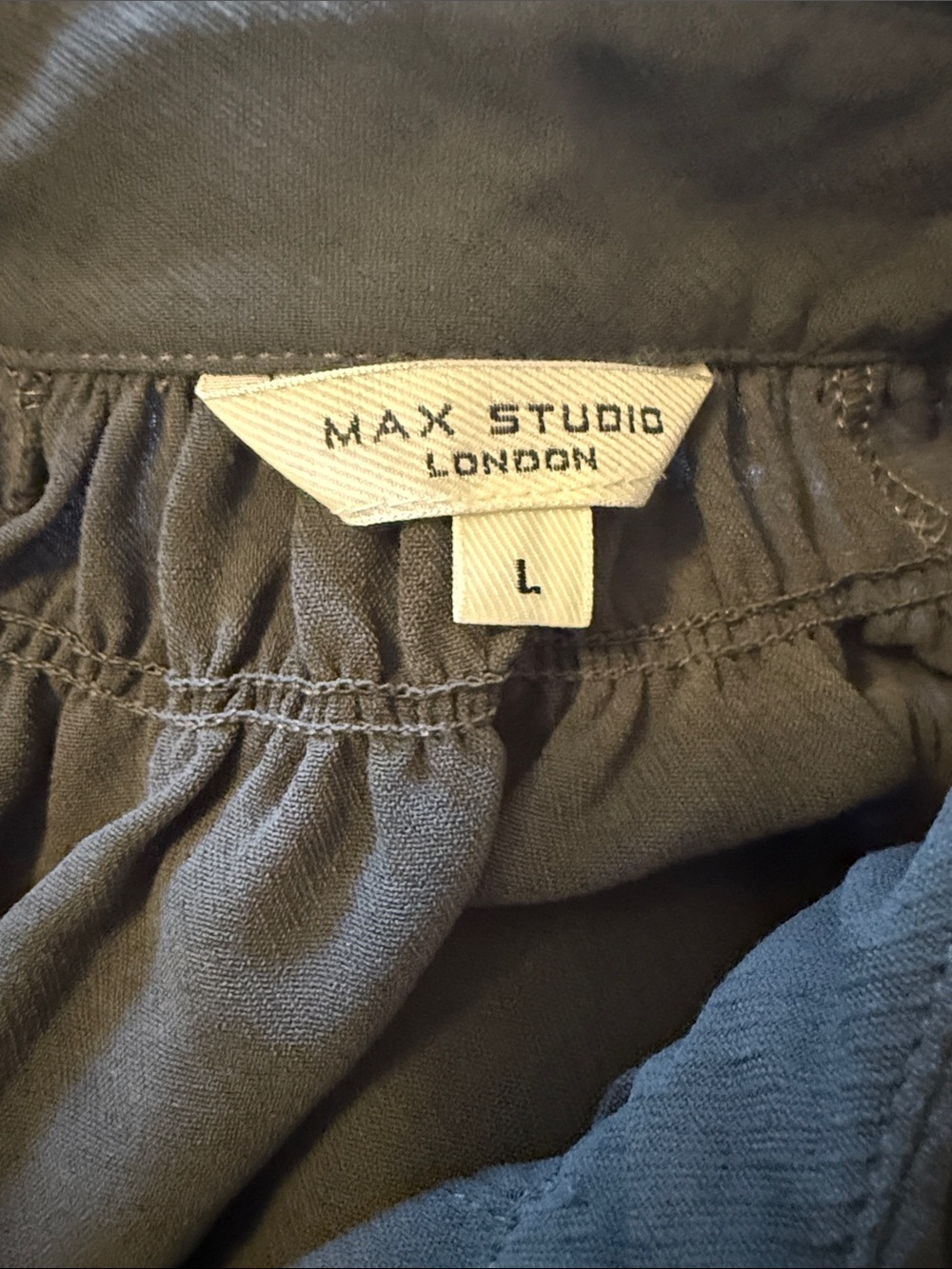 Max Studio London Olive-Charcoal V-Neck Blouse